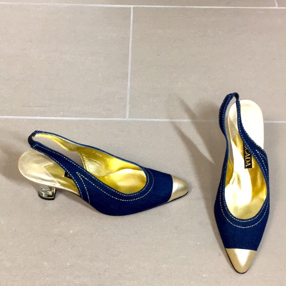 NWB ESCADA Denim Gold Heels Wowsa!!!